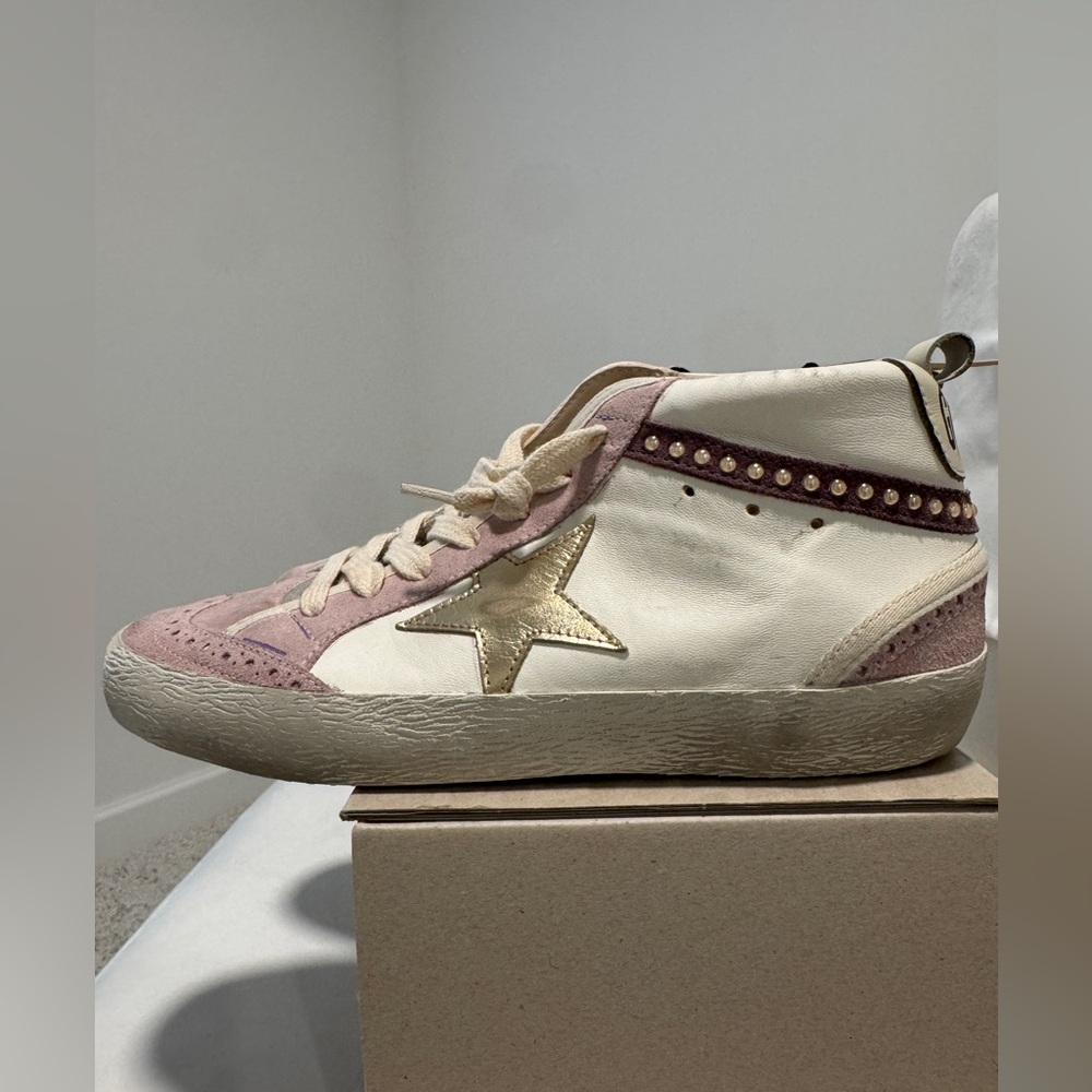Golden Goose Mid Star Sneakers in Pink and Gold with Swarovski Pearls - Picture 2 of 10